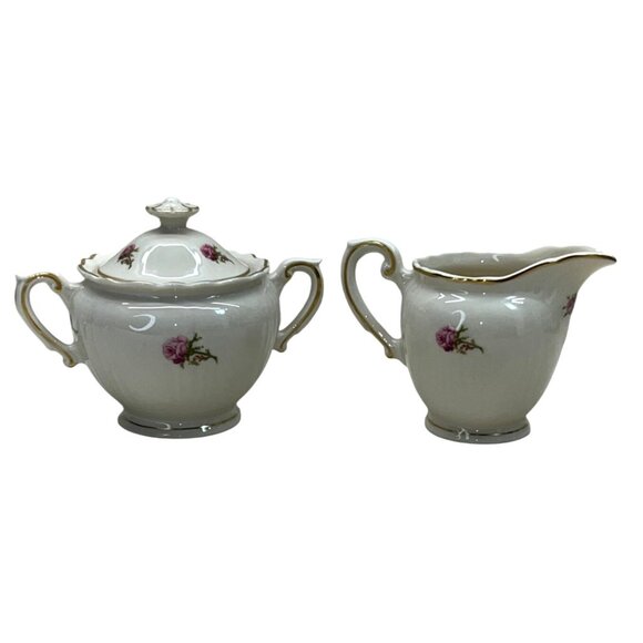 Syracuse China Federal Shape Victoria Rose Creamer and Covered Sugar Bowl - Picture 3 of 7